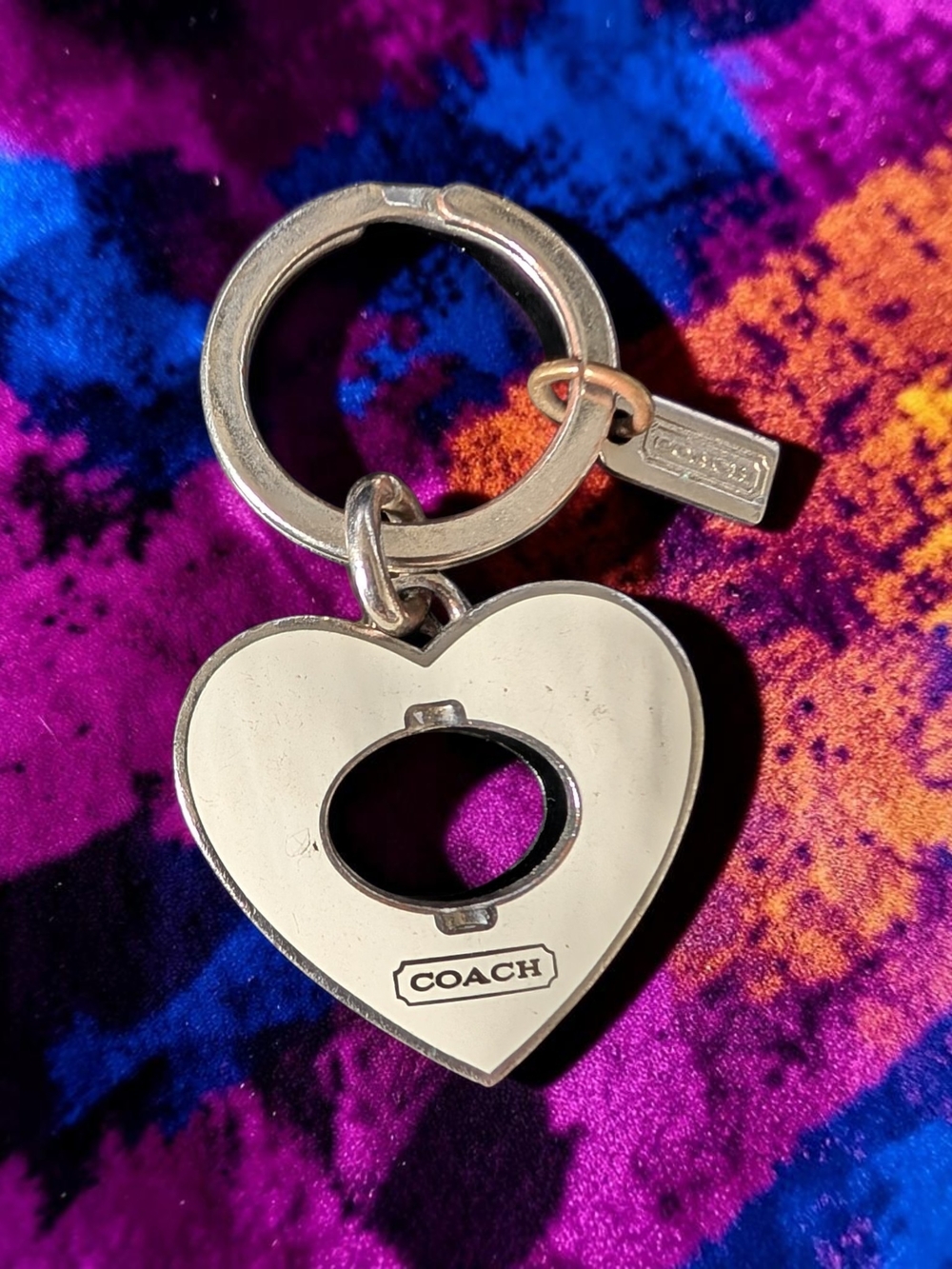 Coach Cream Enamel Heart and Silver Keyring